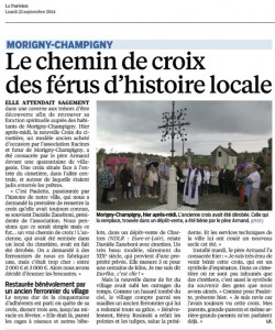 L.F., « Morigny-Champigny. le chemin de croix des férus d'histoire locale », © Le Parisien Essonne-matin, 22 septembre 2014. 2014-09-22 LP Racines et Futur de Morigny-Champigny