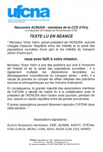 Orly : les associations environnementales cessent leur collaboration avec Victor Haïm et l'ACNUSA, 9 décembre 2014. © UFCNA, ANA, ENE... 2014-12-09 Collectif UFCNA Associations HAIM Dem