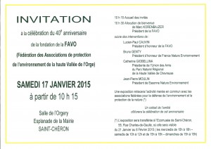 Invitation au 40e anniversaire de la FAVO, 17 janvier 2015. 20150117 FAVO 40 ANS