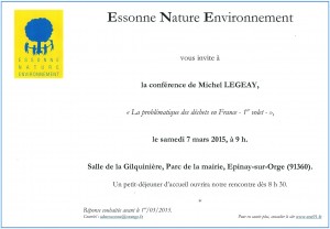 Invitation d'ENE à la conférence formation sur la problématique des déchets en France dispensée par Michel LEGEAY le 7 mars 2015. 2015-03-07 INVITATION FORMATION DECHETS LEGEAY