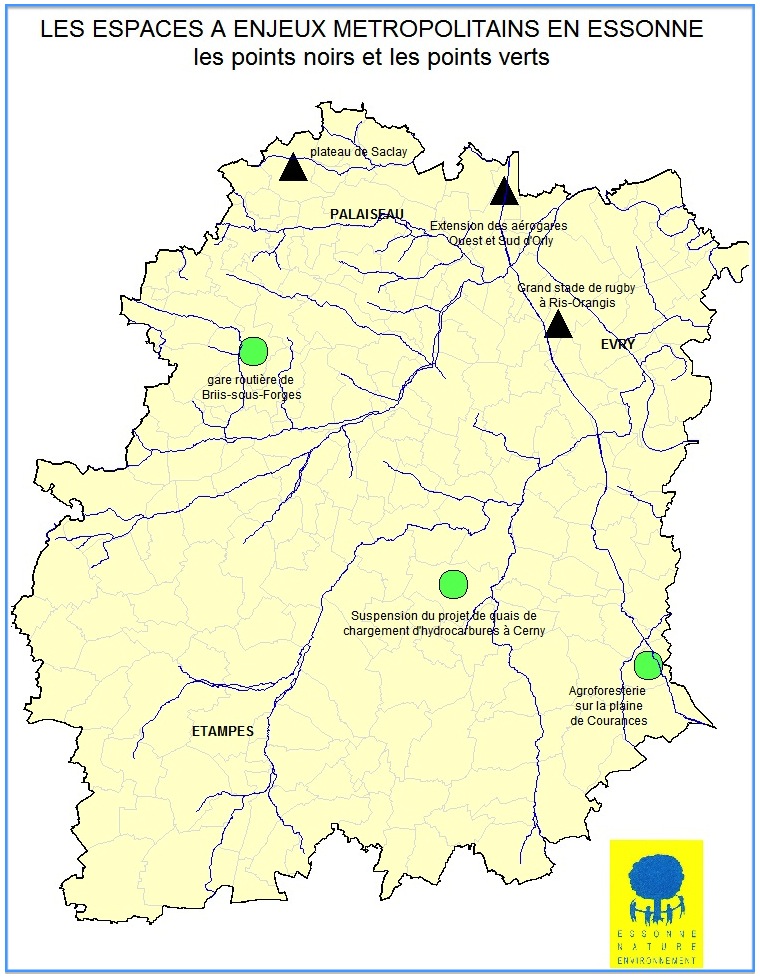 Les espaces à enjeux métropolitains en Essonne. © ENE, septembre 2015. COP21 Enjeux en Essonne - ENE 09-2015